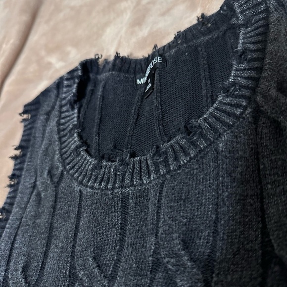 Minnie Rose Cotton Cashmere Sleeveless  Distressed Charcoal Knit Top M - Picture 2 of 6